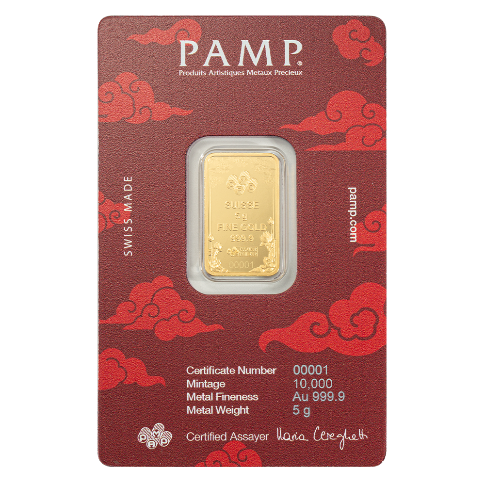 PAMP Suisse Good Luck Yellow Dragon 5 Gram Gold Bar
