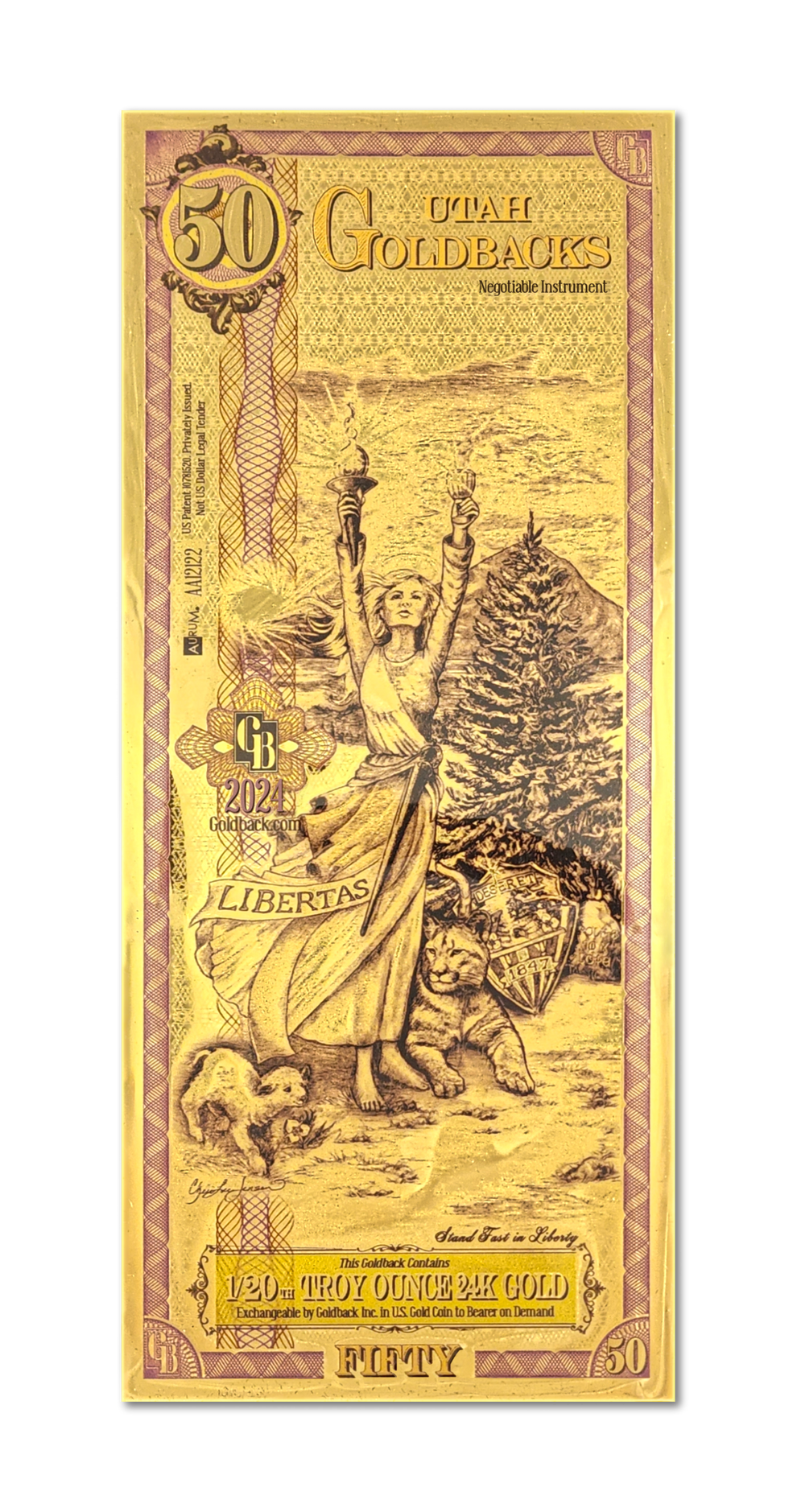 50 Utah Goldback – Liberty (Libertas) – 1/20 Troy oz 24K Gold