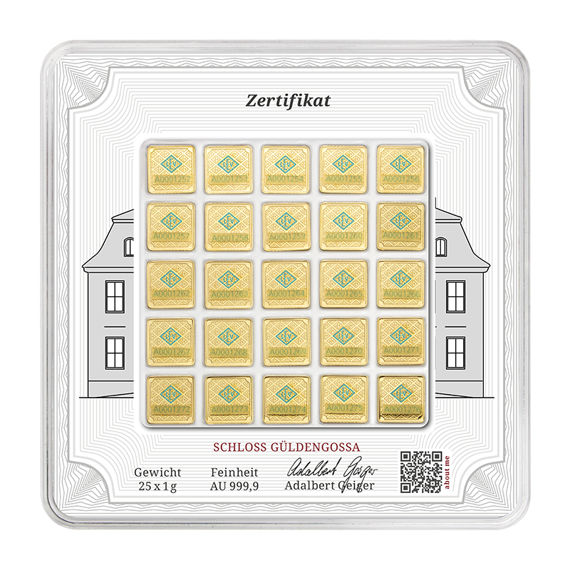 Geiger Original Multicard – 25 x 1g Gold Bars (999.9 Fine Gold)