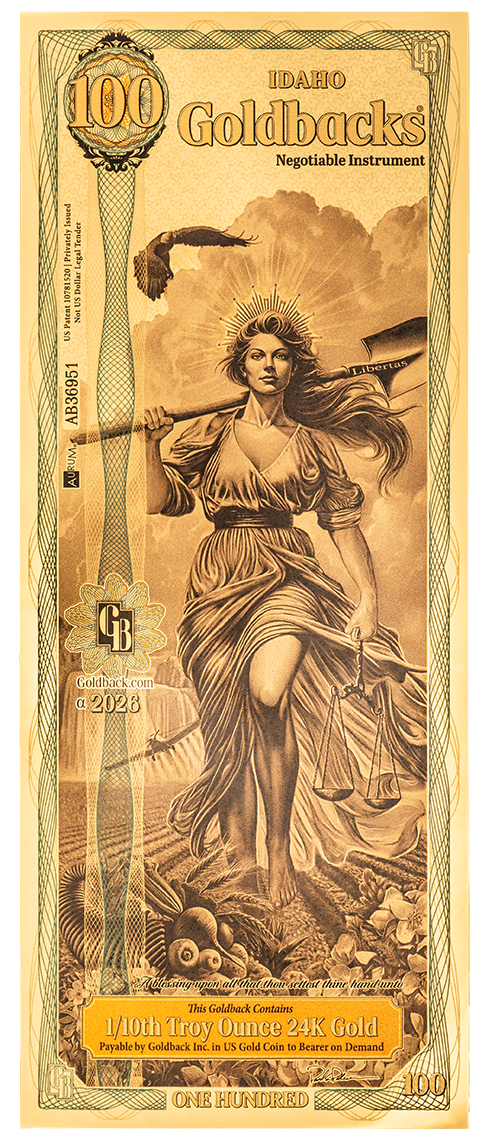 100 Idaho Goldback 1/10th Troy ounce 24k Gold