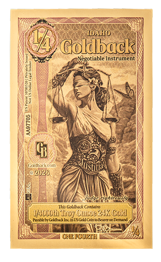 1/4 Idaho Goldback 1/4000th troy ounce 24k Gold