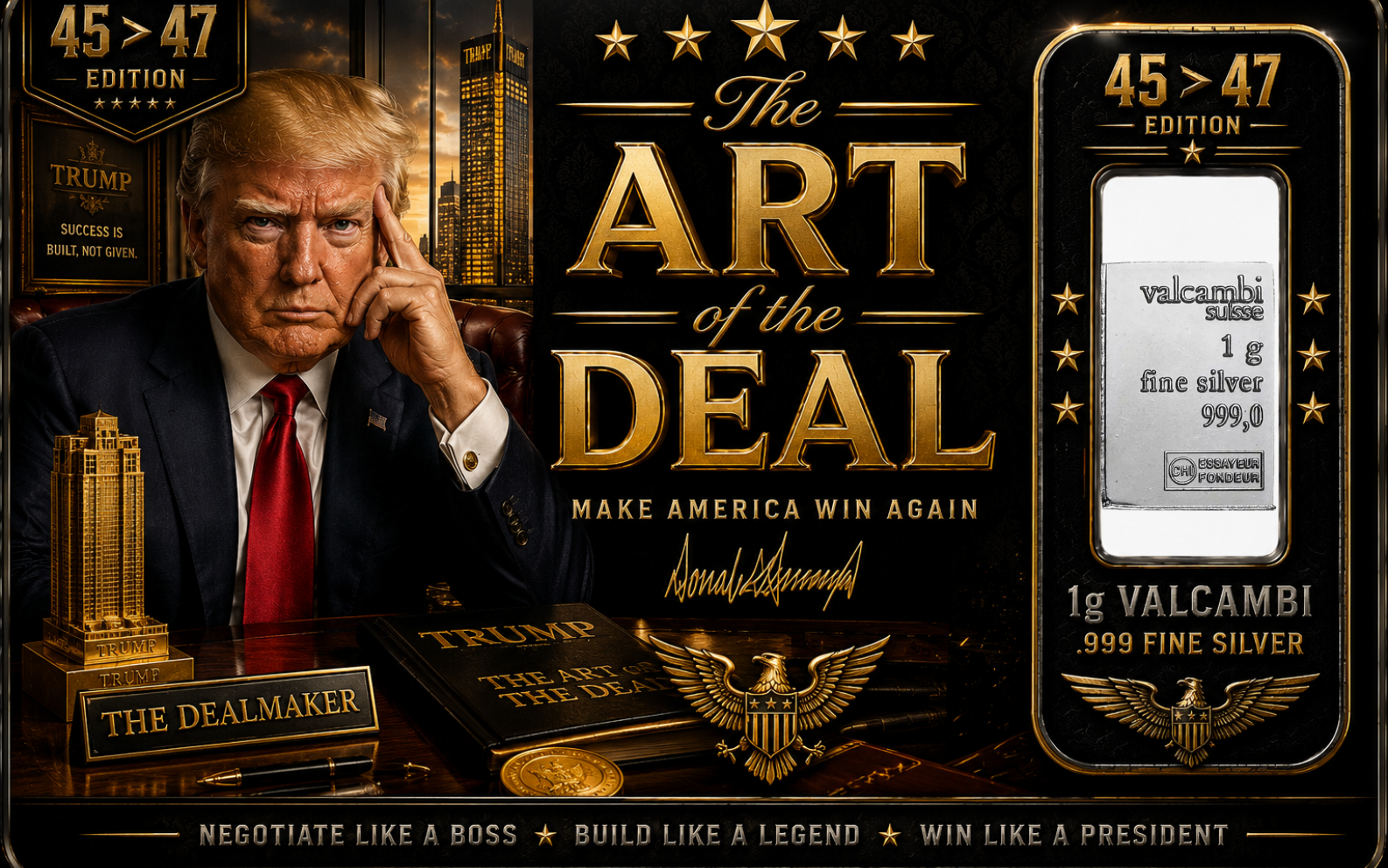 The Art of the Deal – 45 ➜ 47 Edition – 1g Valcambi Silver Card