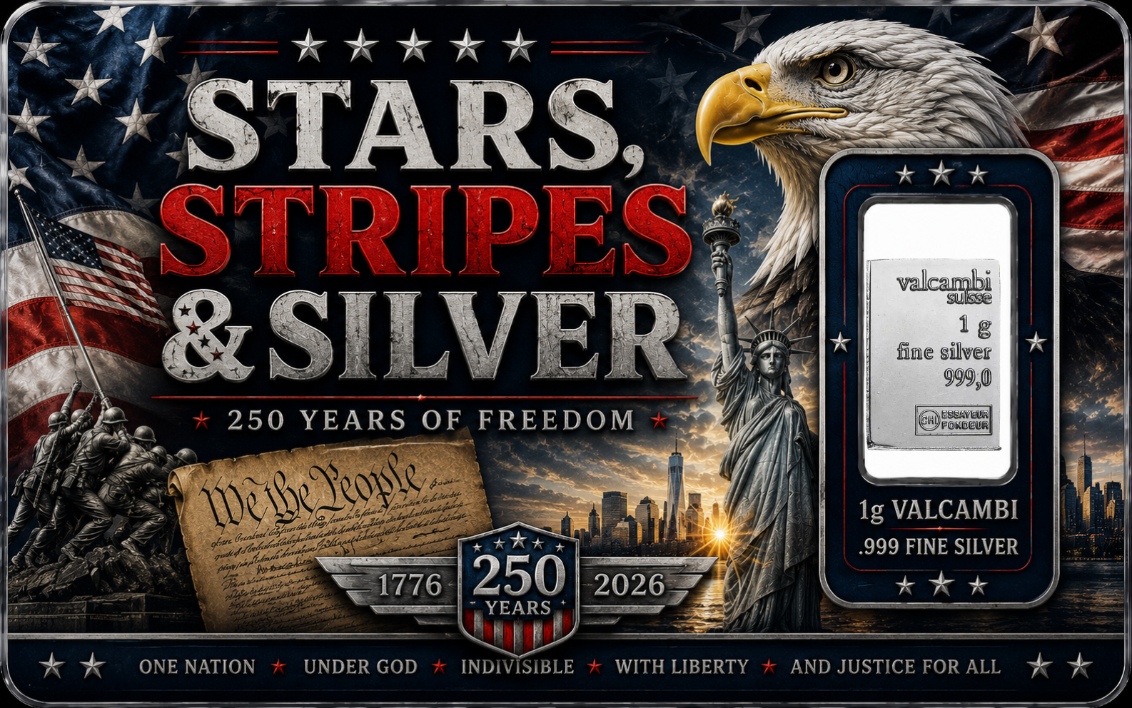 Stars, Stripes & Silver – 1g Valcambi Silver Card
