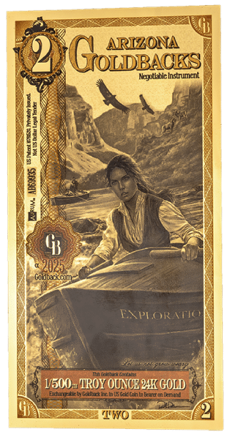 2 Arizona Goldback 1/500th Troy Ounce 24K Gold