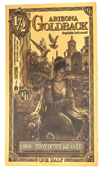 1/2 Arizona Goldback 1/2000th troy ounce 24K Gold