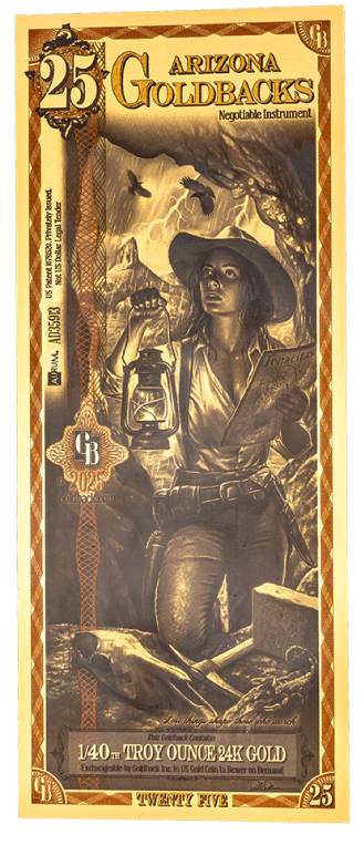25 Arizona Goldback 1/40 troy oz 24K Gold