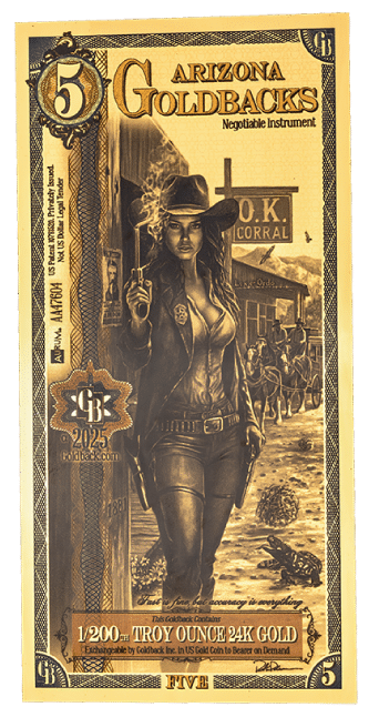 5 Arizona Goldback 1/200th Troy oz 24K Gold