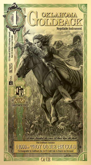 1 Oklahoma Goldback – 1/1000 Troy Ounce of 24K Gold (Alpha Series)