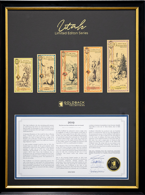 2019 Utah Goldback Framed Set – Collector’s Edition with Certificate