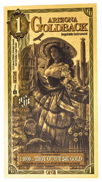 1 Arizona Goldback 1/1000th troy oz 24K Gold